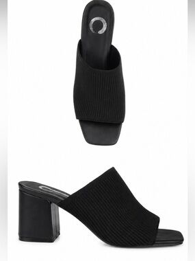 Journee Collection Lorenna Black Block Heel Mule Sandals | Size 9 Wide